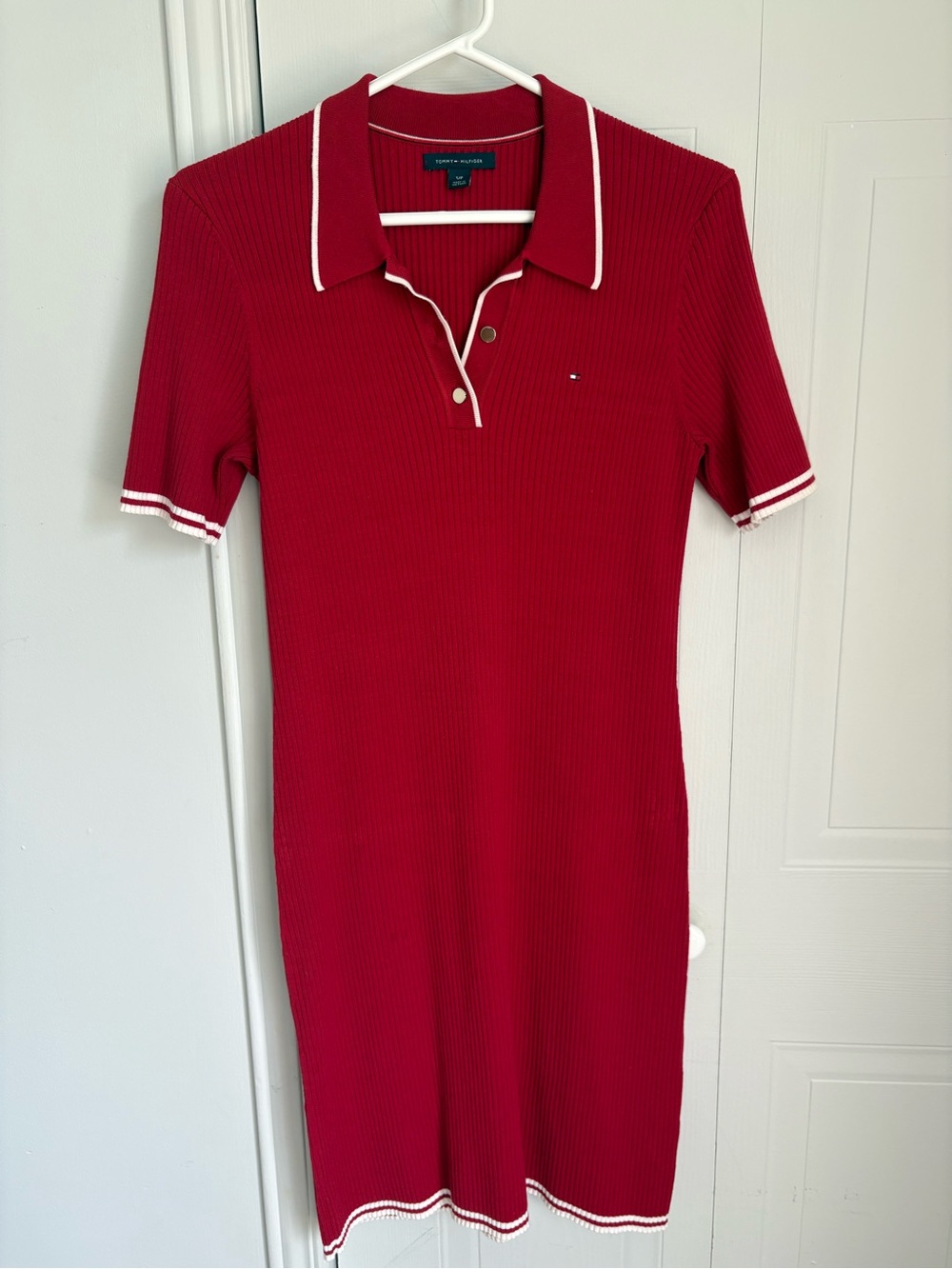 Tommy Hilfiger Red Polo Ribbed Short-Sleeve Dress